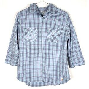 Carhartt Shirt Womens L (12/14)  3/4 Roll Tab Sleeve Round Hem Fitted Button Up